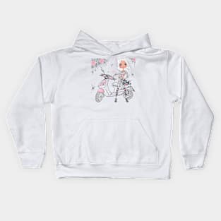 Cute girl with scooter Kids Hoodie